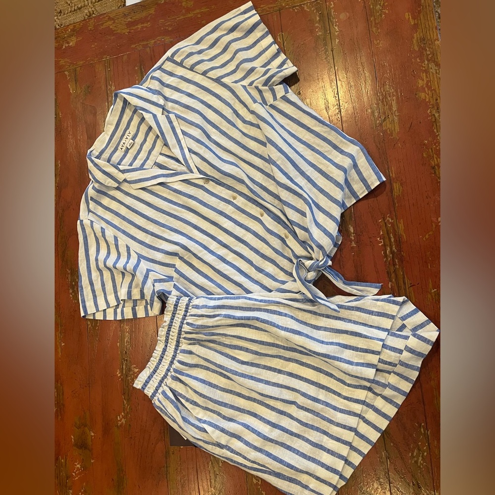 Ava&Viv blue striped linen set